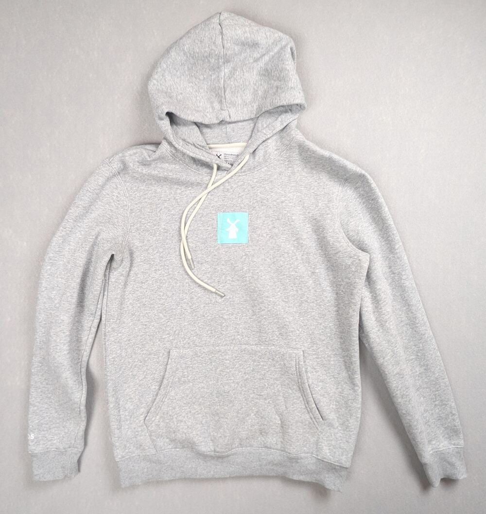 Dutch Bros Coffee Gray Pullover Hoodie Teal Windmill Logo Patch - Small
